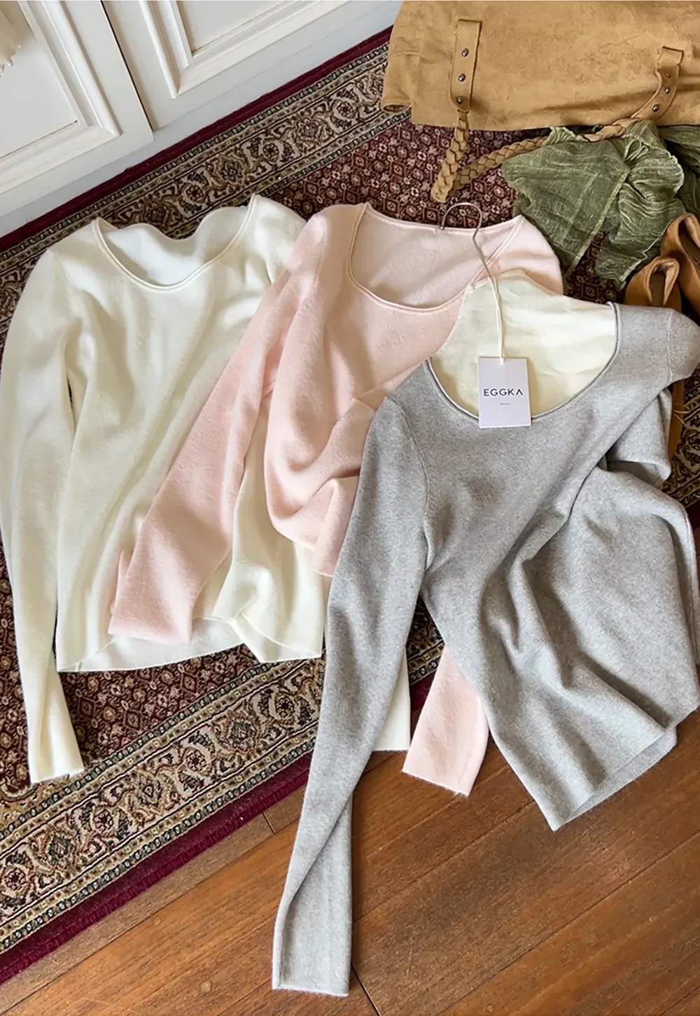 Soft Cashmere Blend Round Neck Long Sleeve Knit Sweater