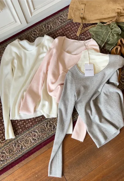 Soft Cashmere Blend Round Neck Long Sleeve Knit Sweater