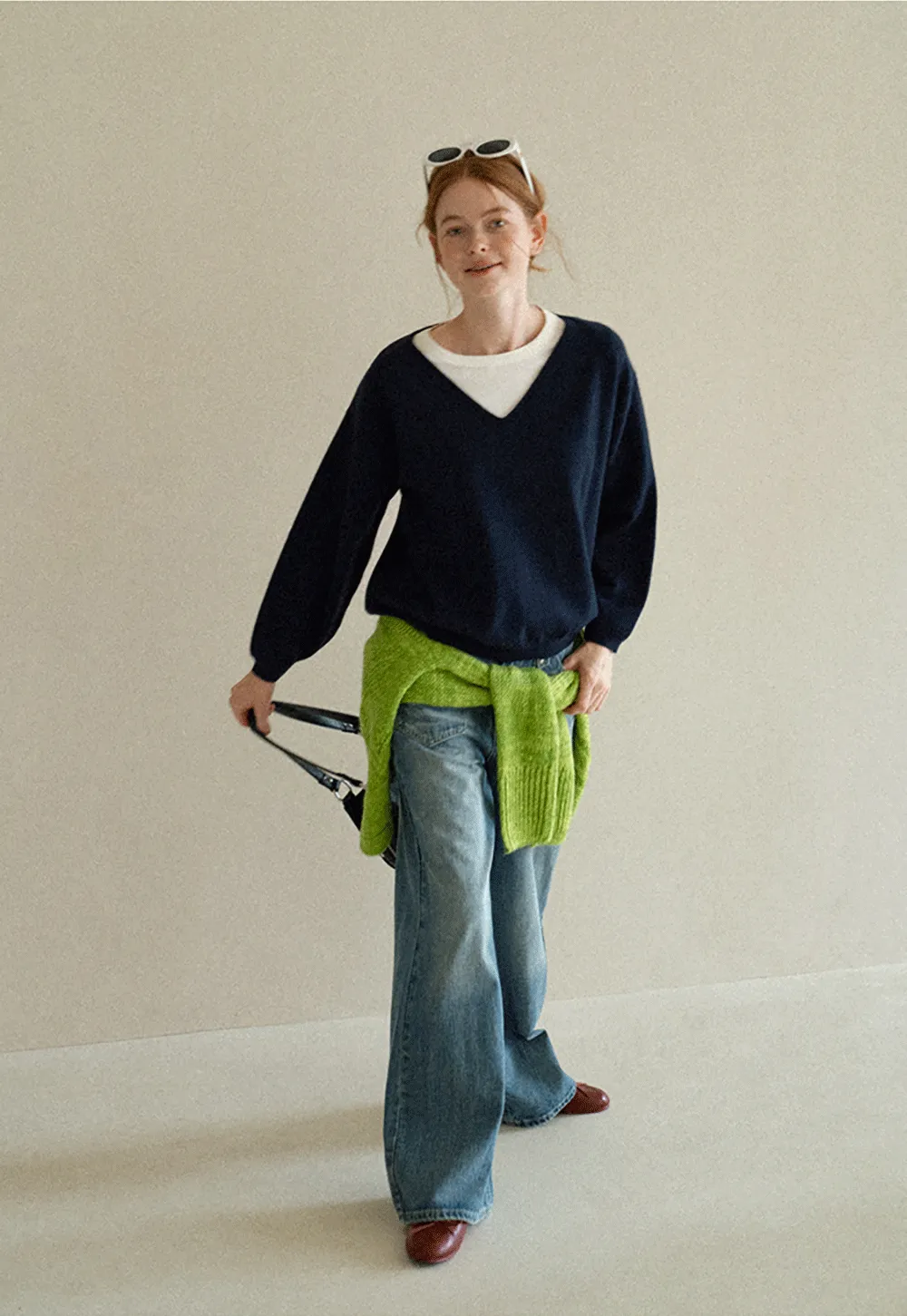 V Neck Oversized Ribbed Knit Sweater
