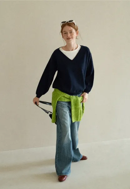 V Neck Oversized Ribbed Knit Sweater