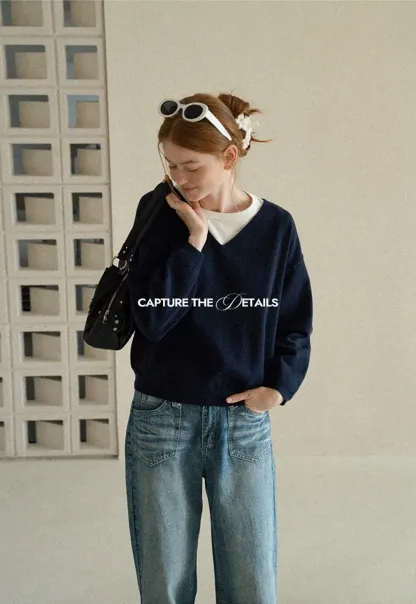 V Neck Oversized Ribbed Knit Sweater