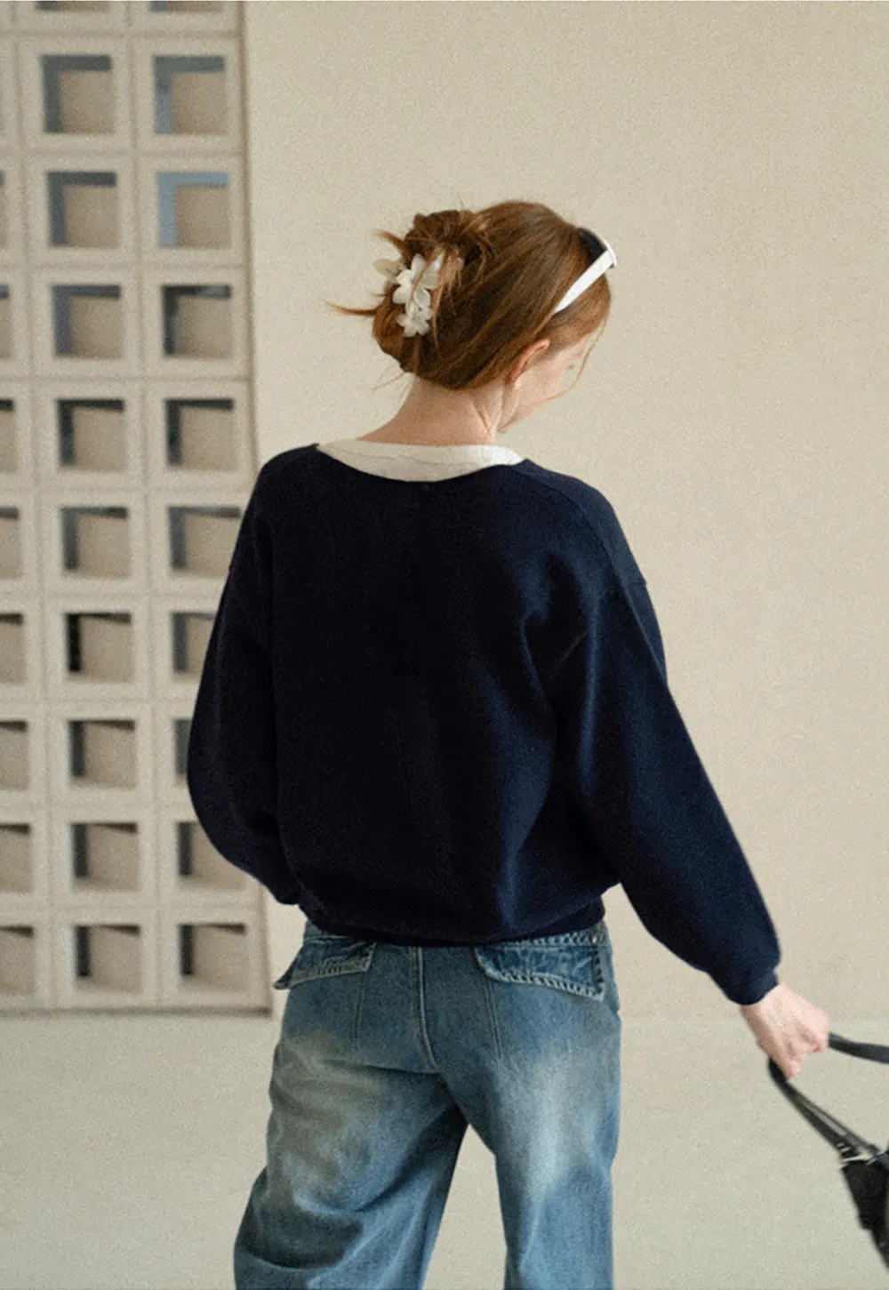 V Neck Oversized Ribbed Knit Sweater