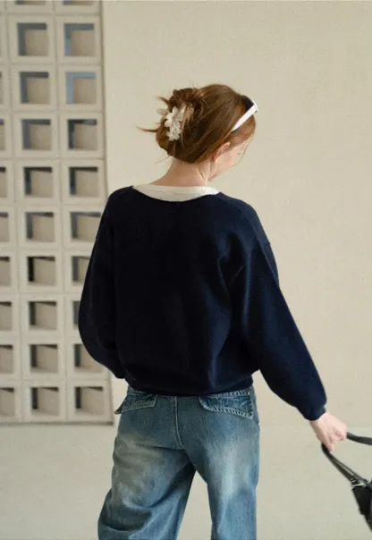V Neck Oversized Ribbed Knit Sweater