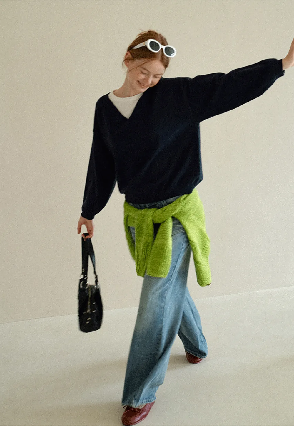 V Neck Oversized Ribbed Knit Sweater