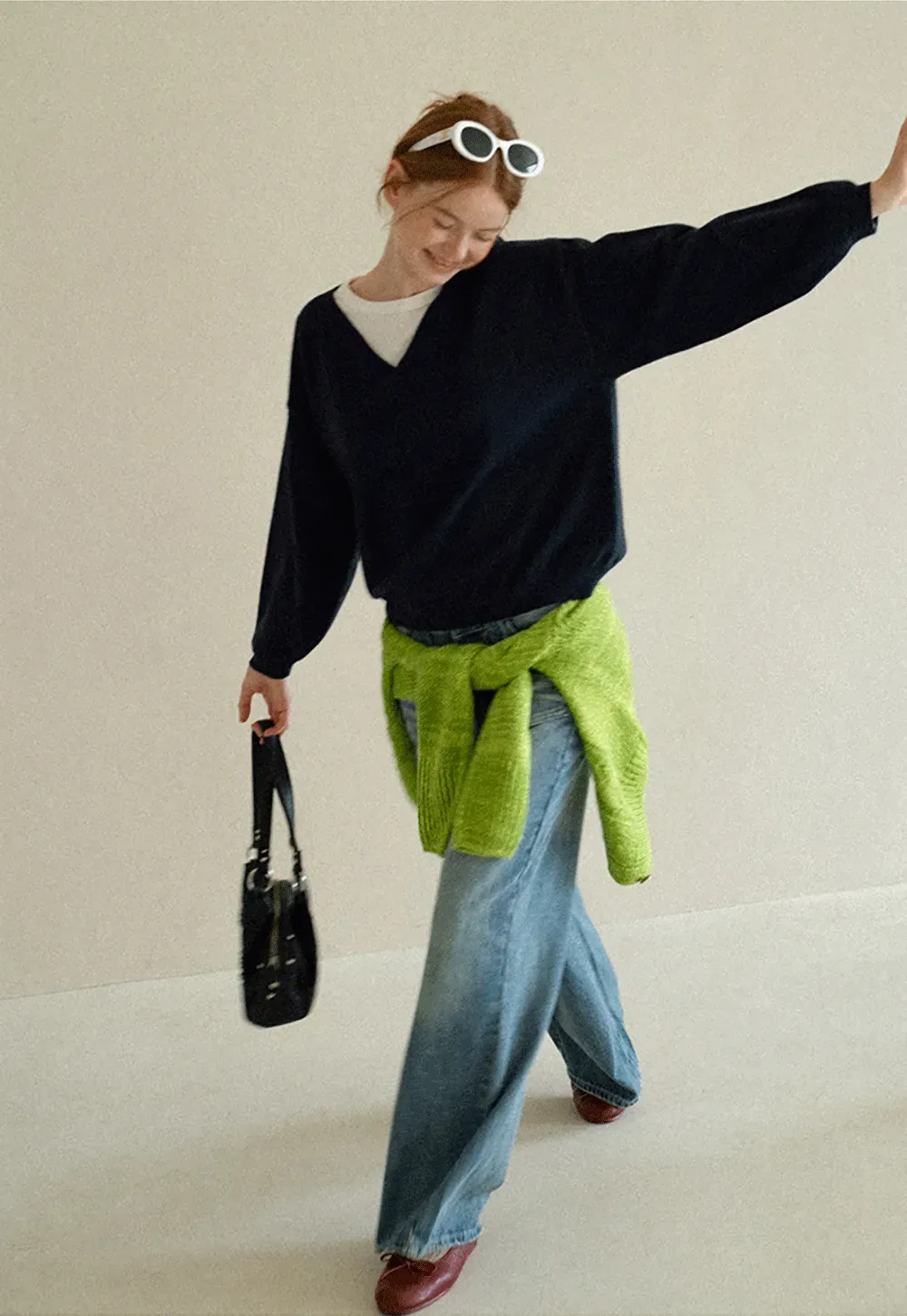 V Neck Oversized Ribbed Knit Sweater