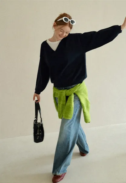 V Neck Oversized Ribbed Knit Sweater