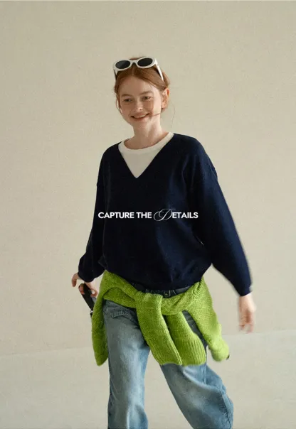 V Neck Oversized Ribbed Knit Sweater