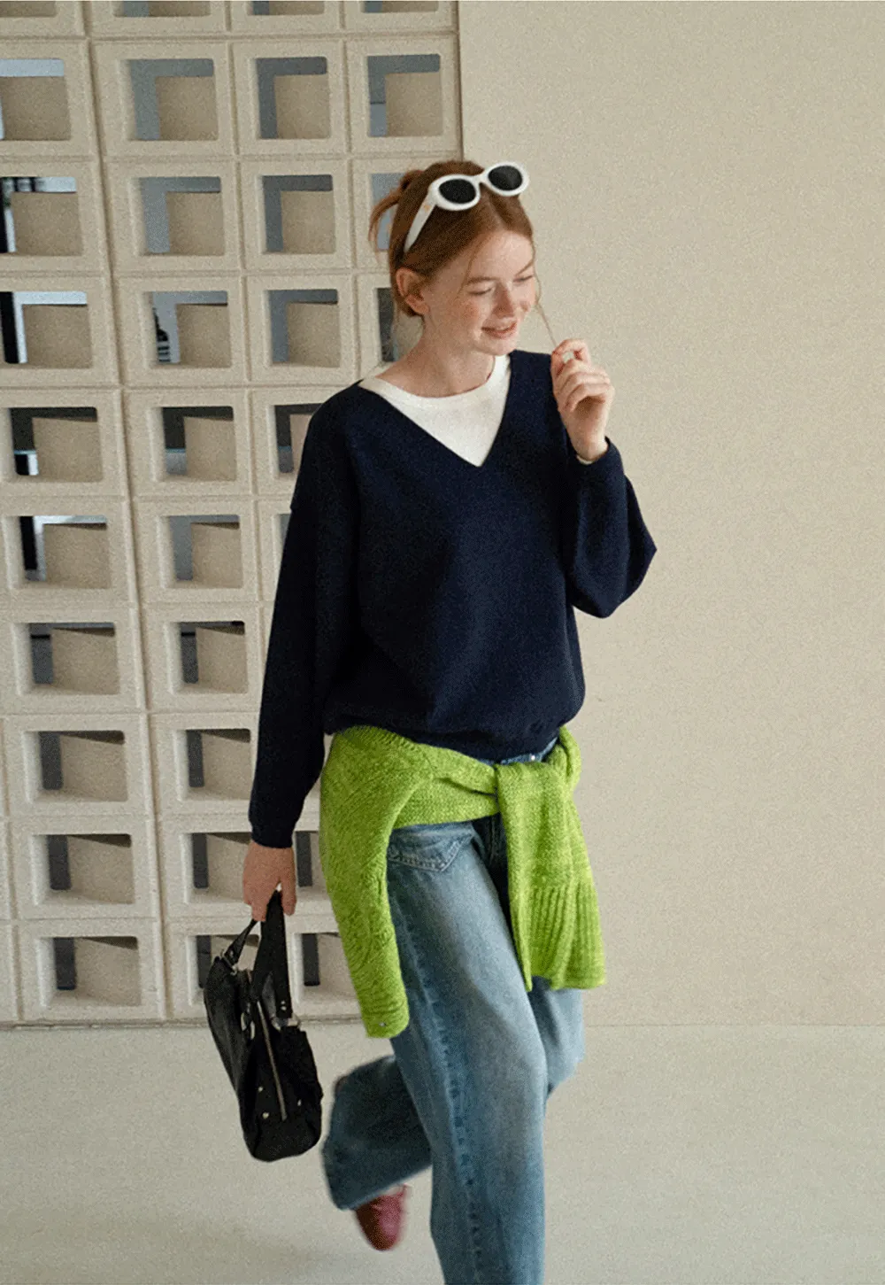 V Neck Oversized Ribbed Knit Sweater