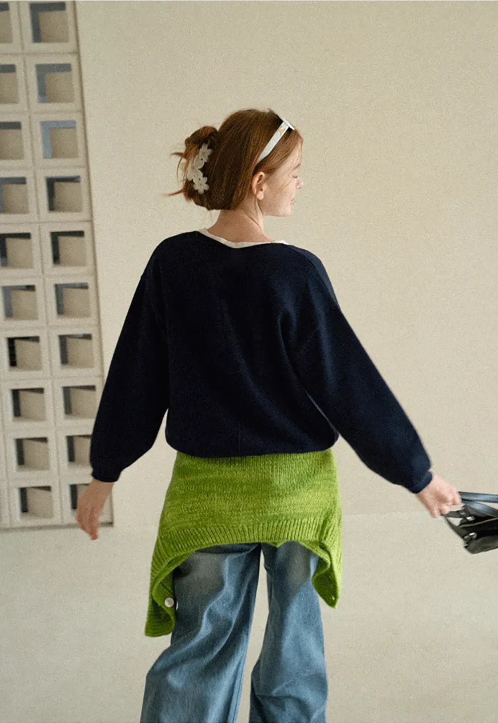 V Neck Oversized Ribbed Knit Sweater