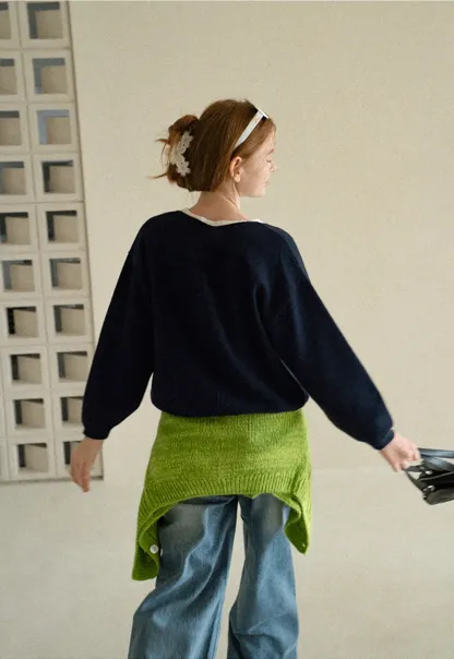 V Neck Oversized Ribbed Knit Sweater