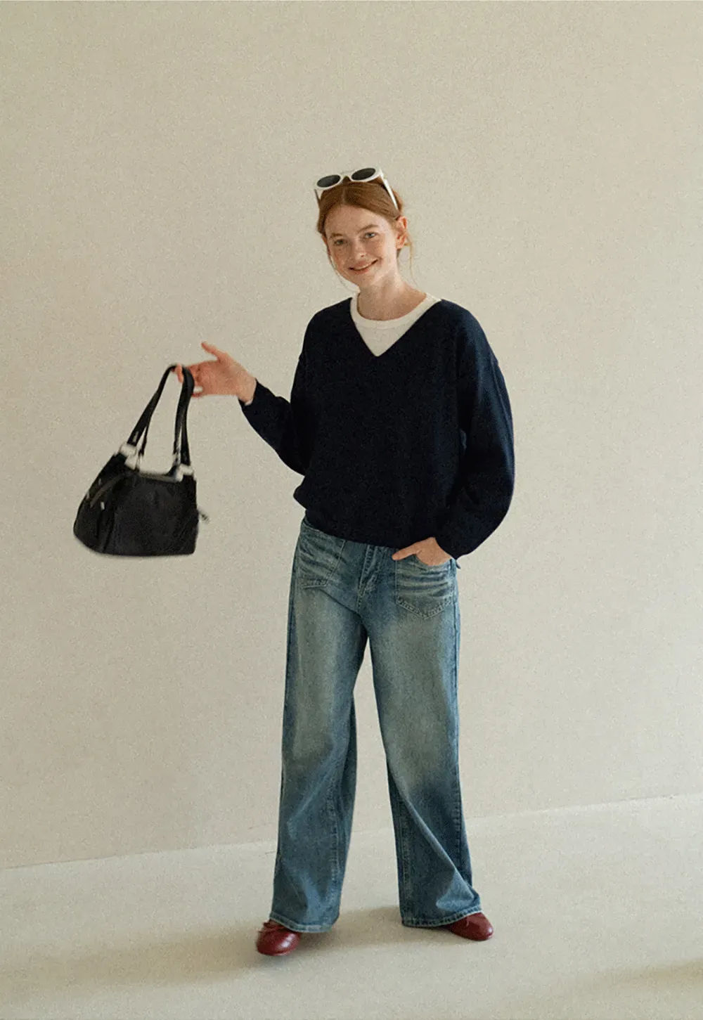V Neck Oversized Ribbed Knit Sweater