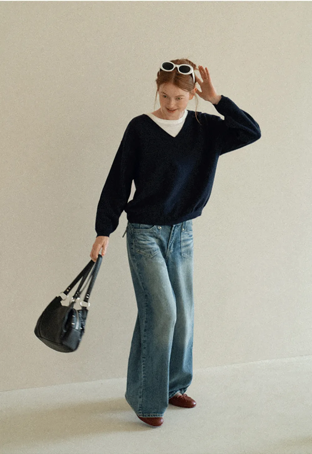 V Neck Oversized Ribbed Knit Sweater