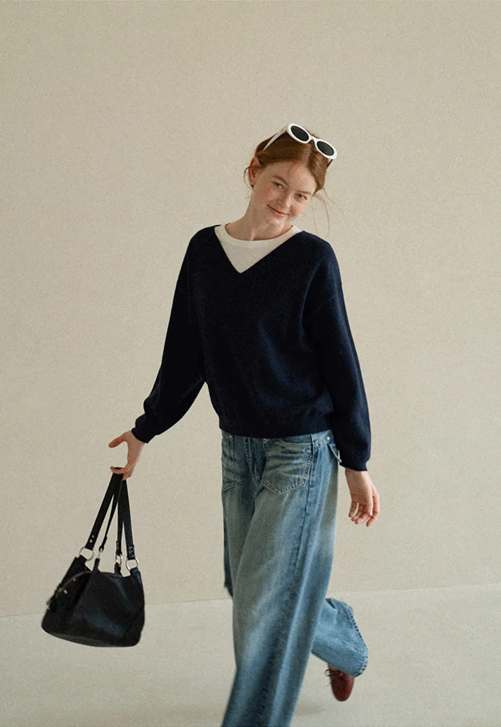 V Neck Oversized Ribbed Knit Sweater