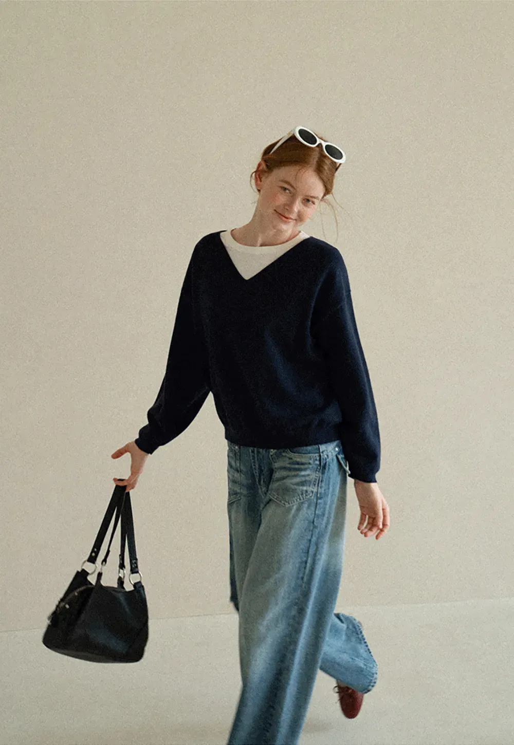 V Neck Oversized Ribbed Knit Sweater