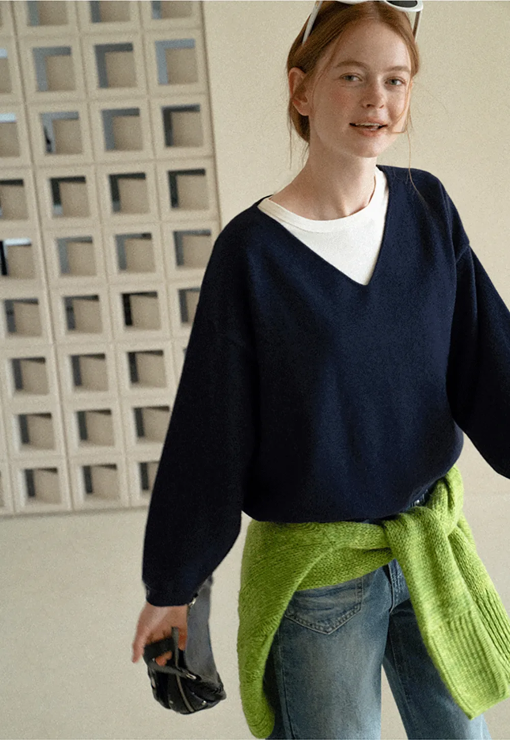 V Neck Oversized Ribbed Knit Sweater