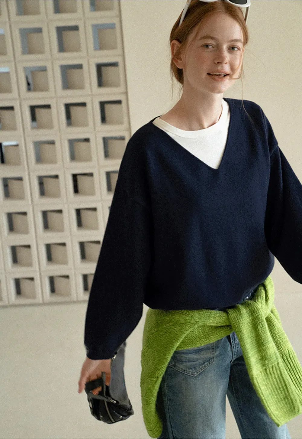 V Neck Oversized Ribbed Knit Sweater