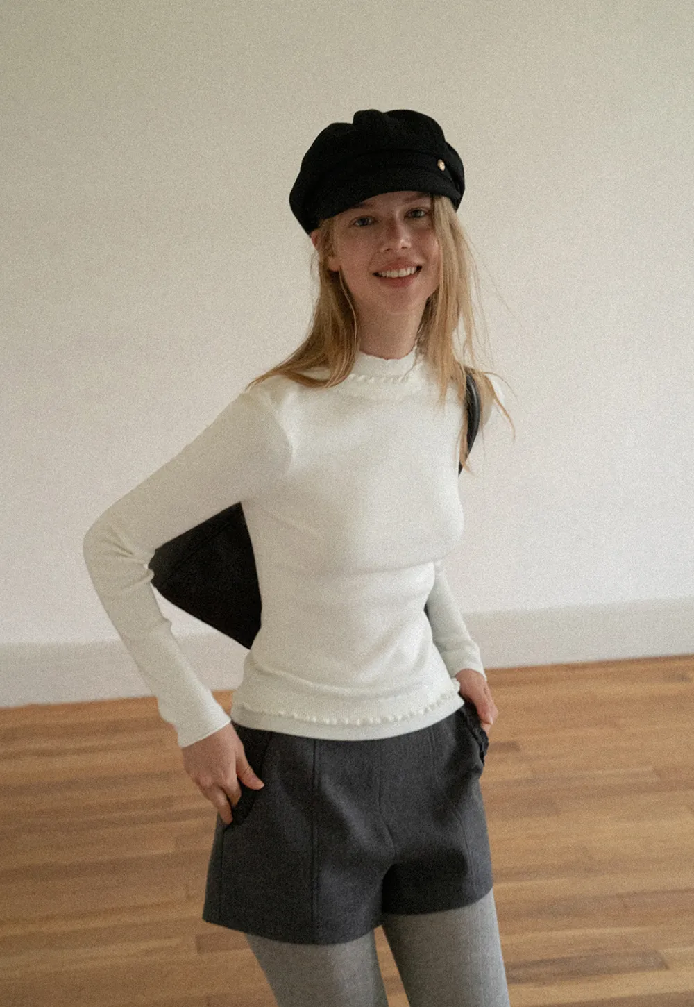 High Neck Ribbed Knit Sweater