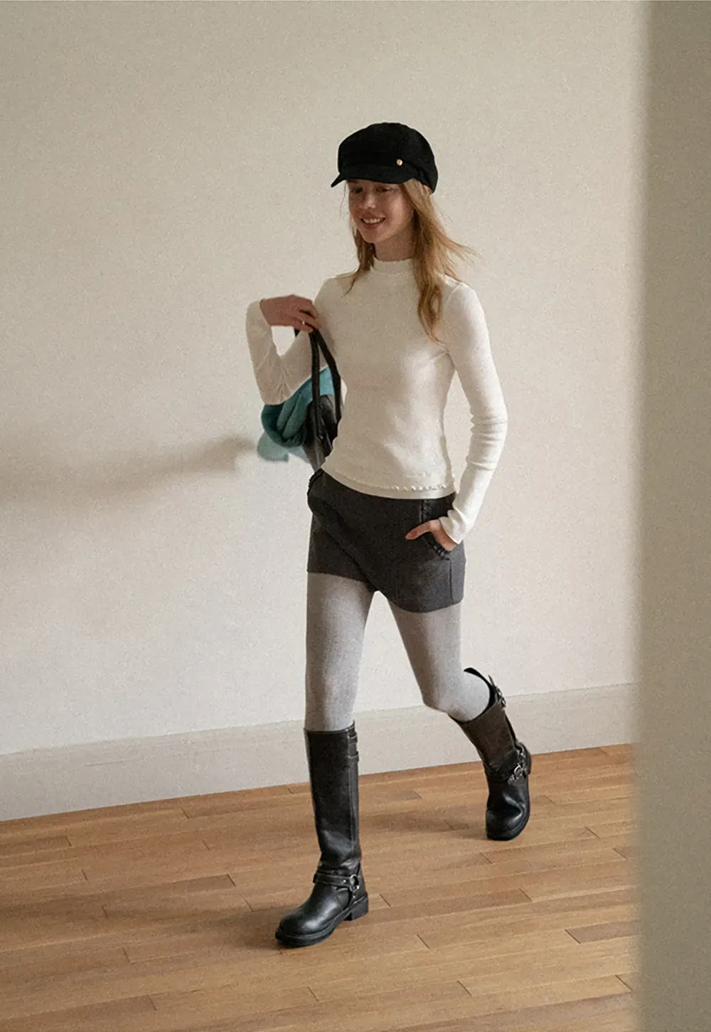 High Neck Ribbed Knit Sweater