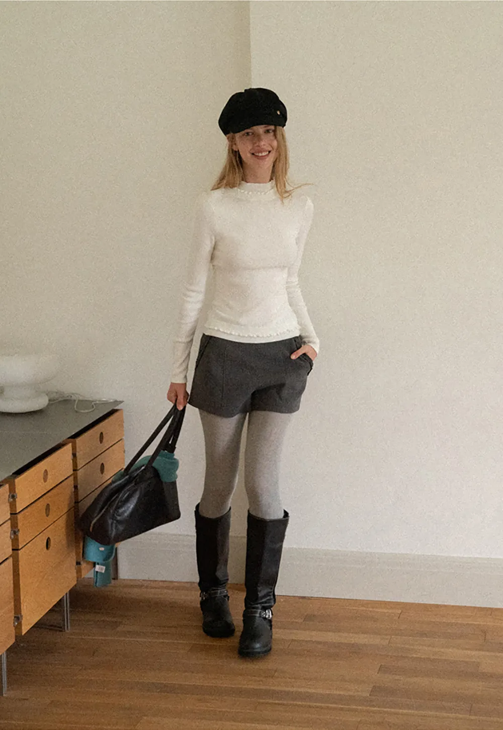 High Neck Ribbed Knit Sweater