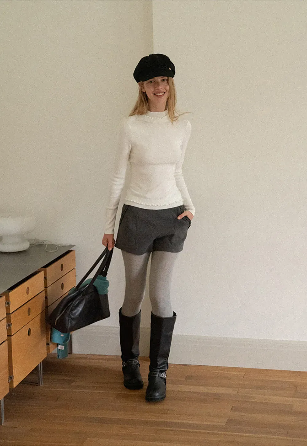 High Neck Ribbed Knit Sweater