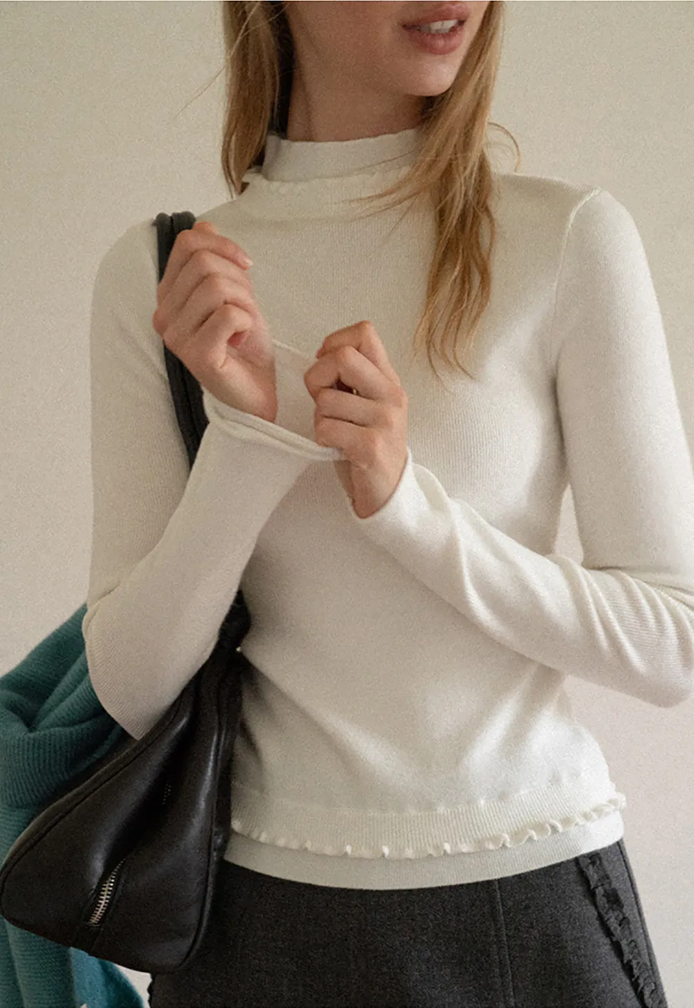 High Neck Ribbed Knit Sweater