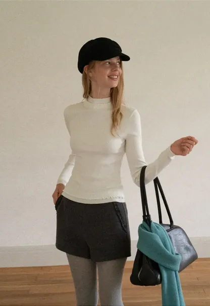 High Neck Ribbed Knit Sweater