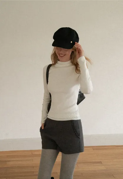 High Neck Ribbed Knit Sweater