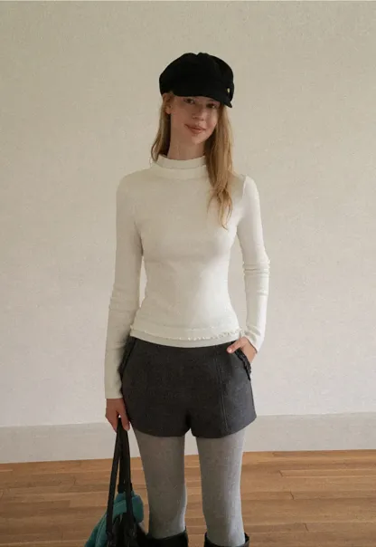 High Neck Ribbed Knit Sweater