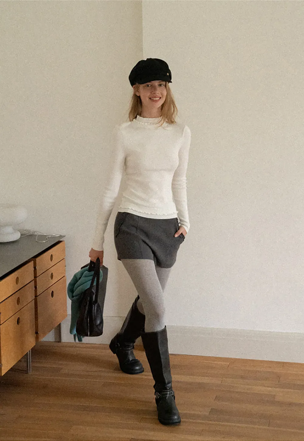 High Neck Ribbed Knit Sweater