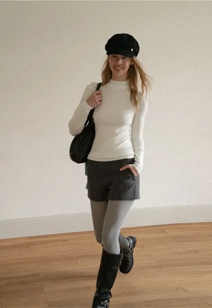 High Neck Ribbed Knit Sweater