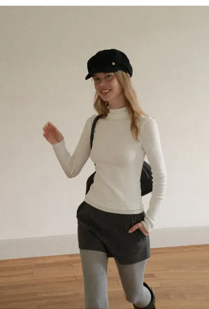 High Neck Ribbed Knit Sweater
