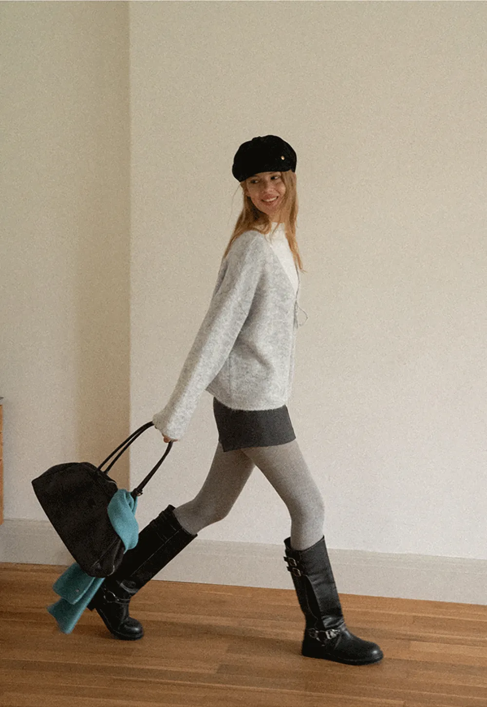 High Neck Ribbed Knit Sweater