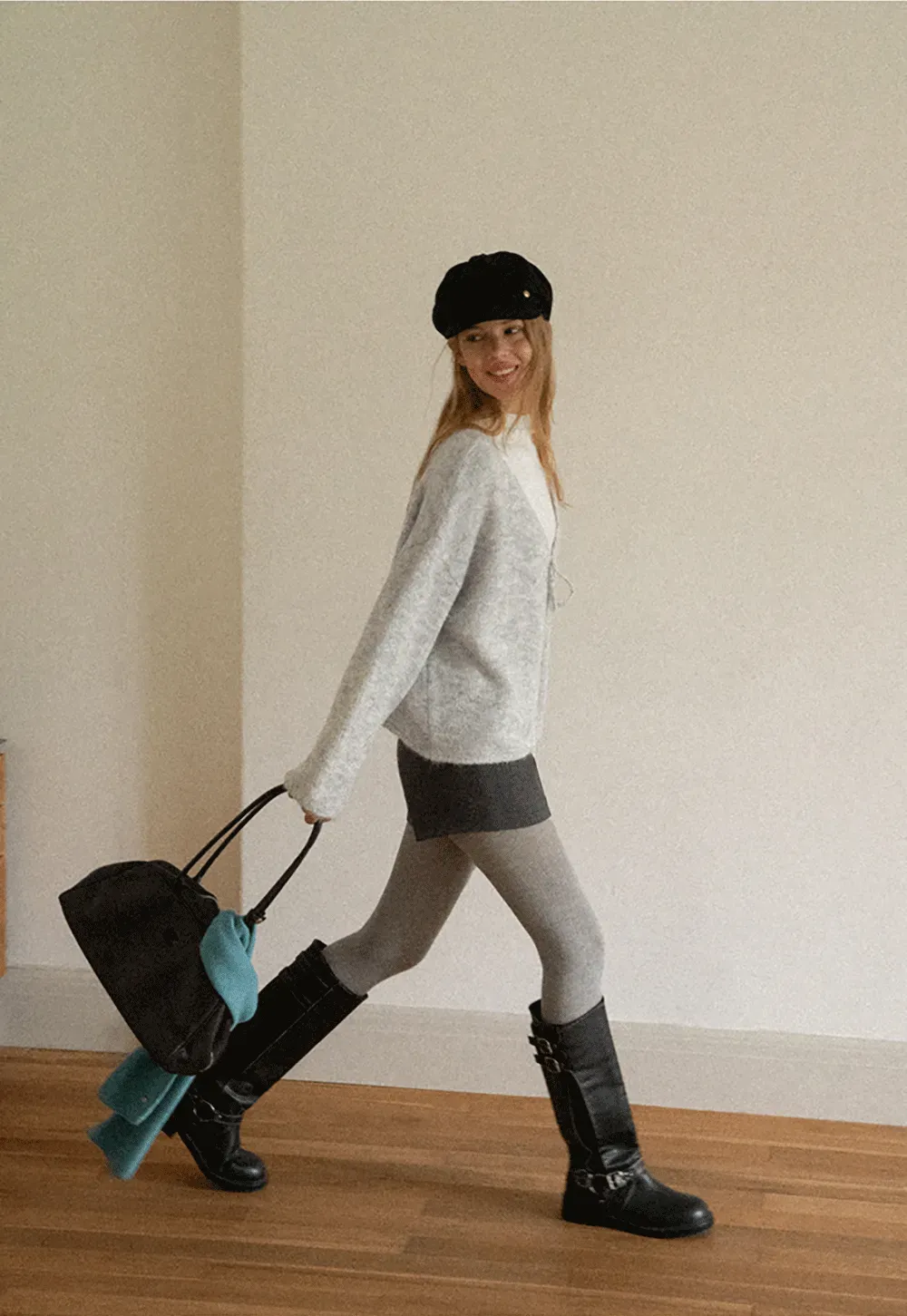 High Neck Ribbed Knit Sweater