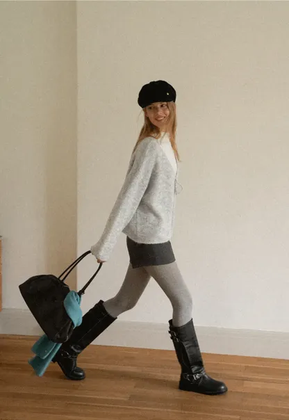 High Neck Ribbed Knit Sweater