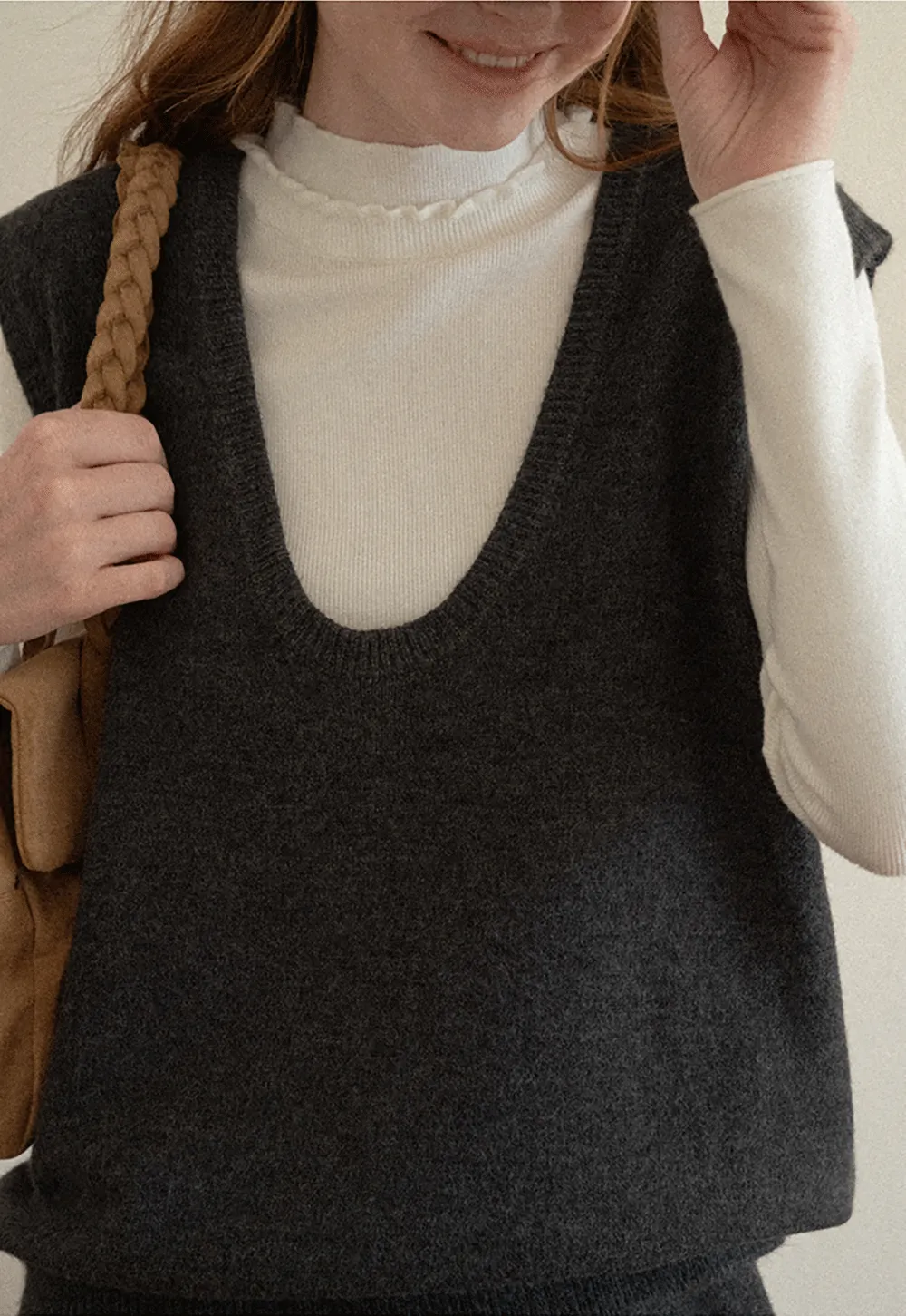 High Neck Ribbed Knit Sweater