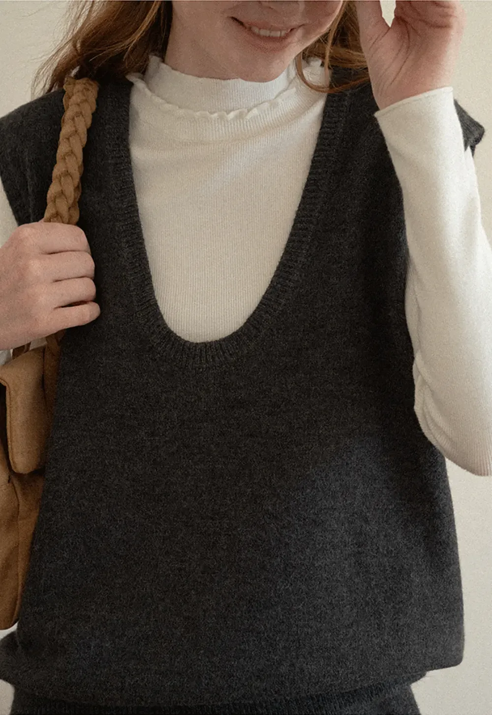 High Neck Ribbed Knit Sweater