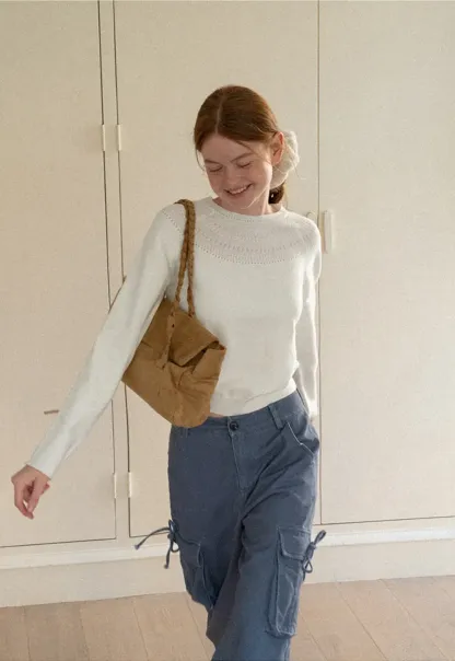 Textured Yoke Detail Woolen Knit Sweater