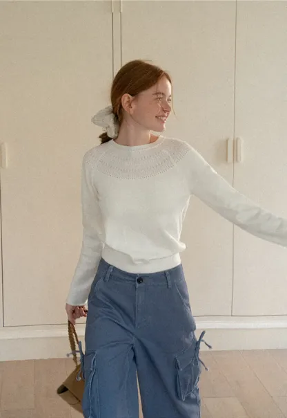 Textured Yoke Detail Woolen Knit Sweater