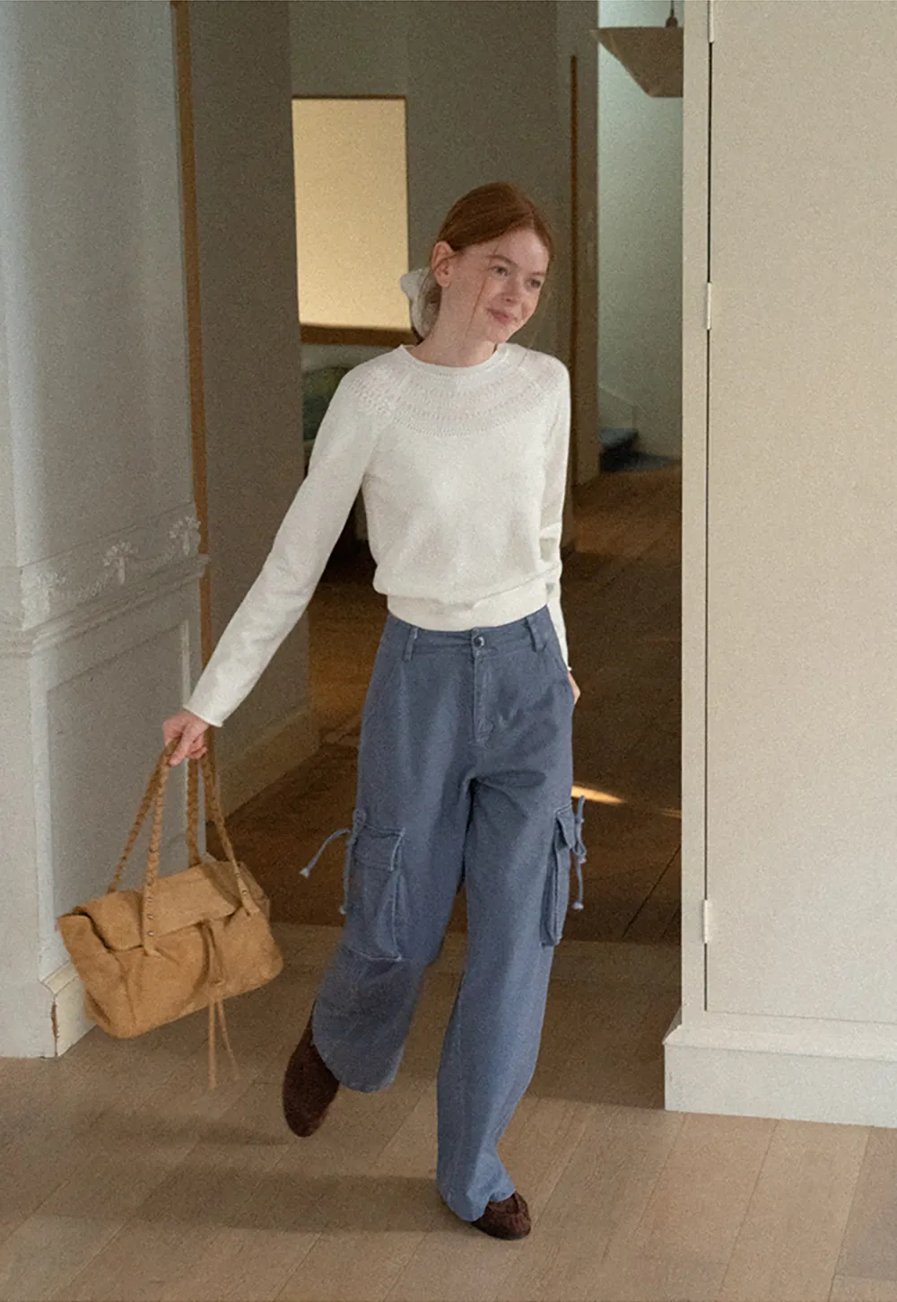 Textured Yoke Detail Woolen Knit Sweater