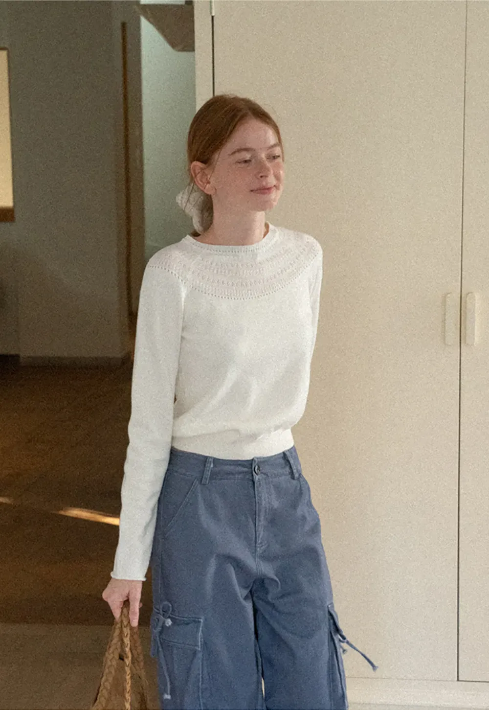 Textured Yoke Detail Woolen Knit Sweater