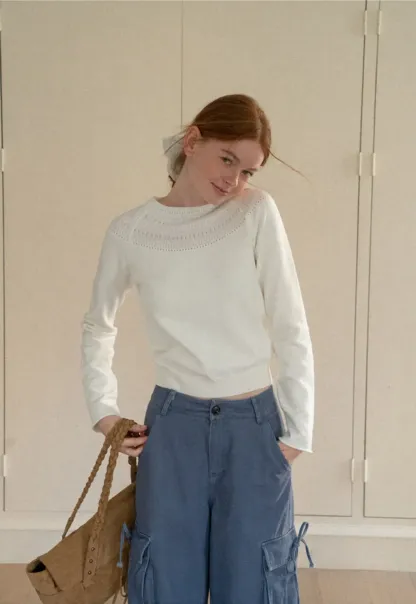 Textured Yoke Detail Woolen Knit Sweater