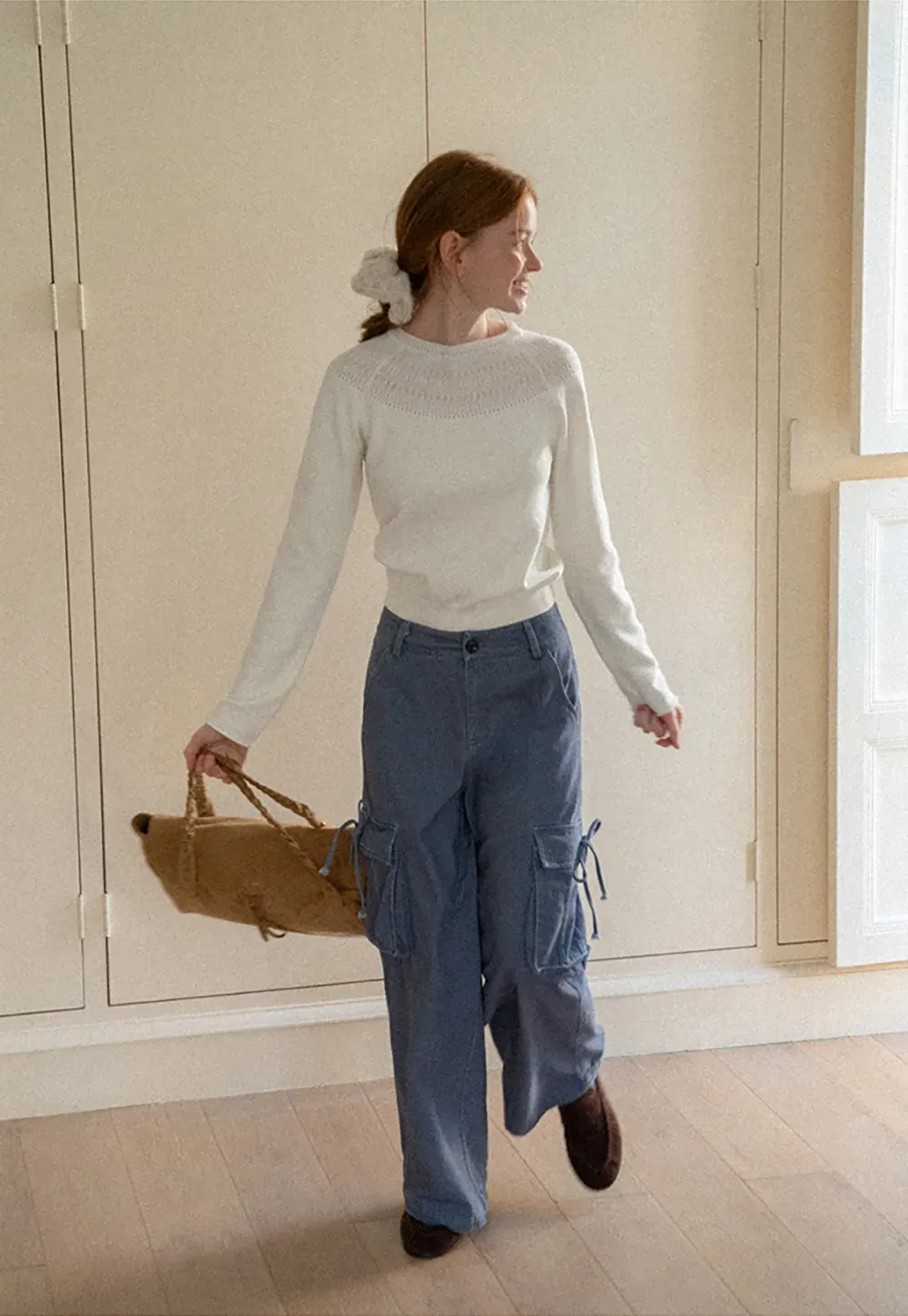 Textured Yoke Detail Woolen Knit Sweater