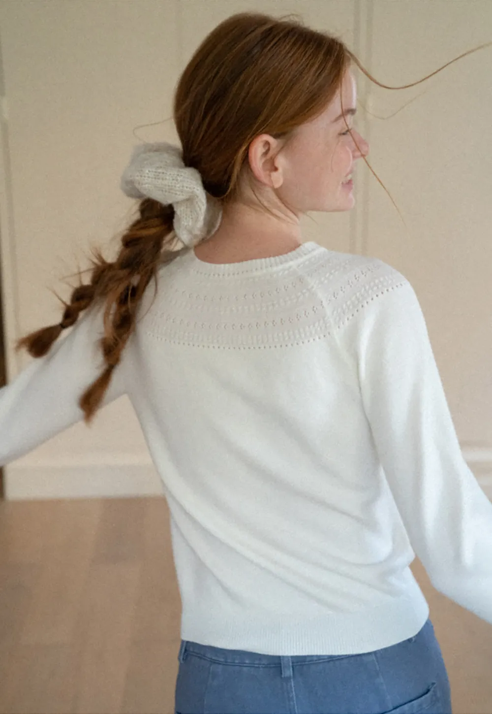Textured Yoke Detail Woolen Knit Sweater