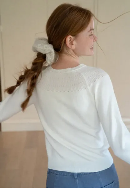 Textured Yoke Detail Woolen Knit Sweater
