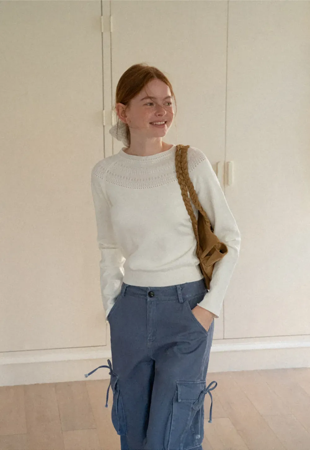 Textured Yoke Detail Woolen Knit Sweater