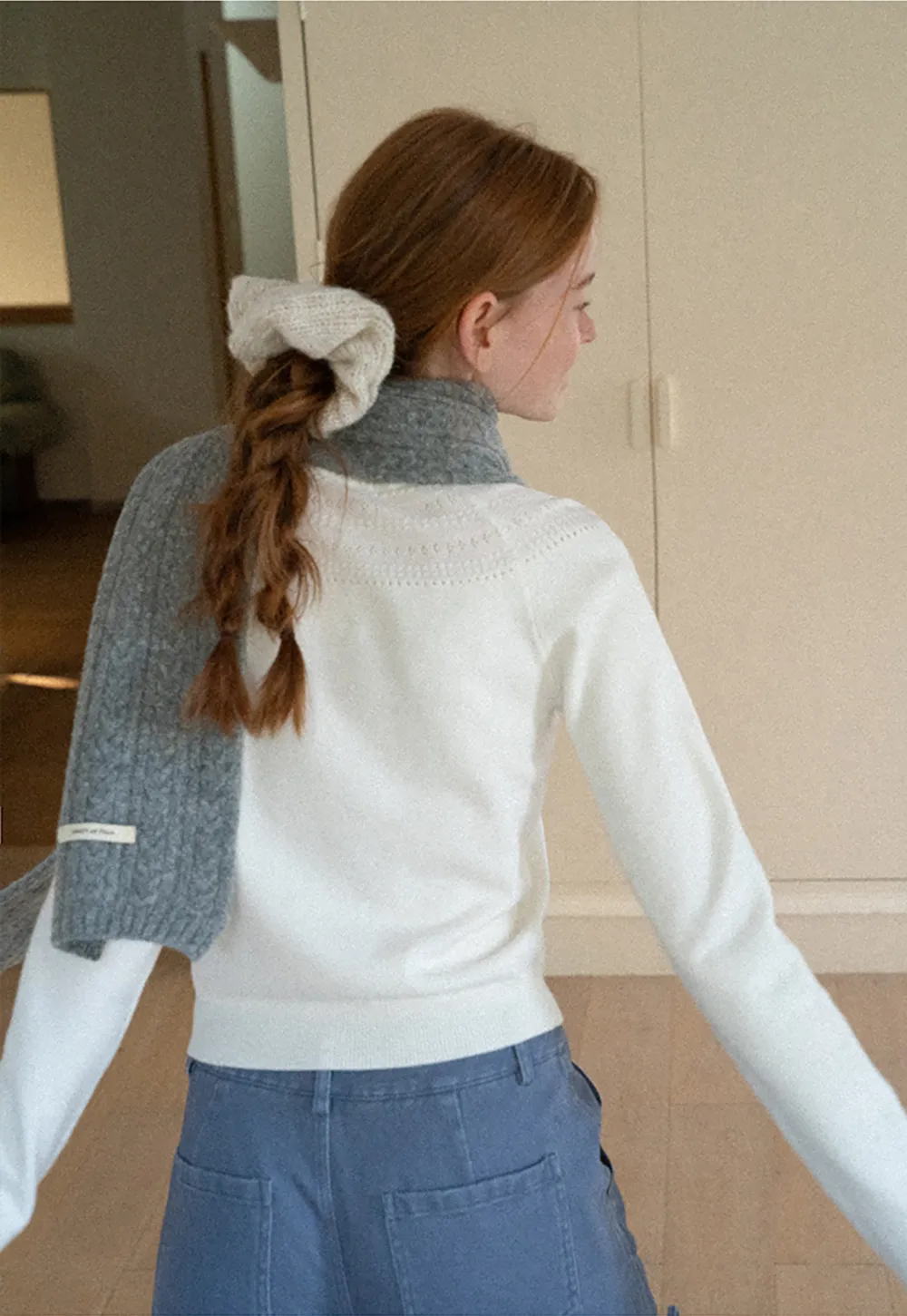 Textured Yoke Detail Woolen Knit Sweater