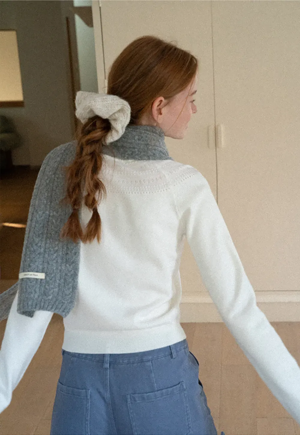 Textured Yoke Detail Woolen Knit Sweater