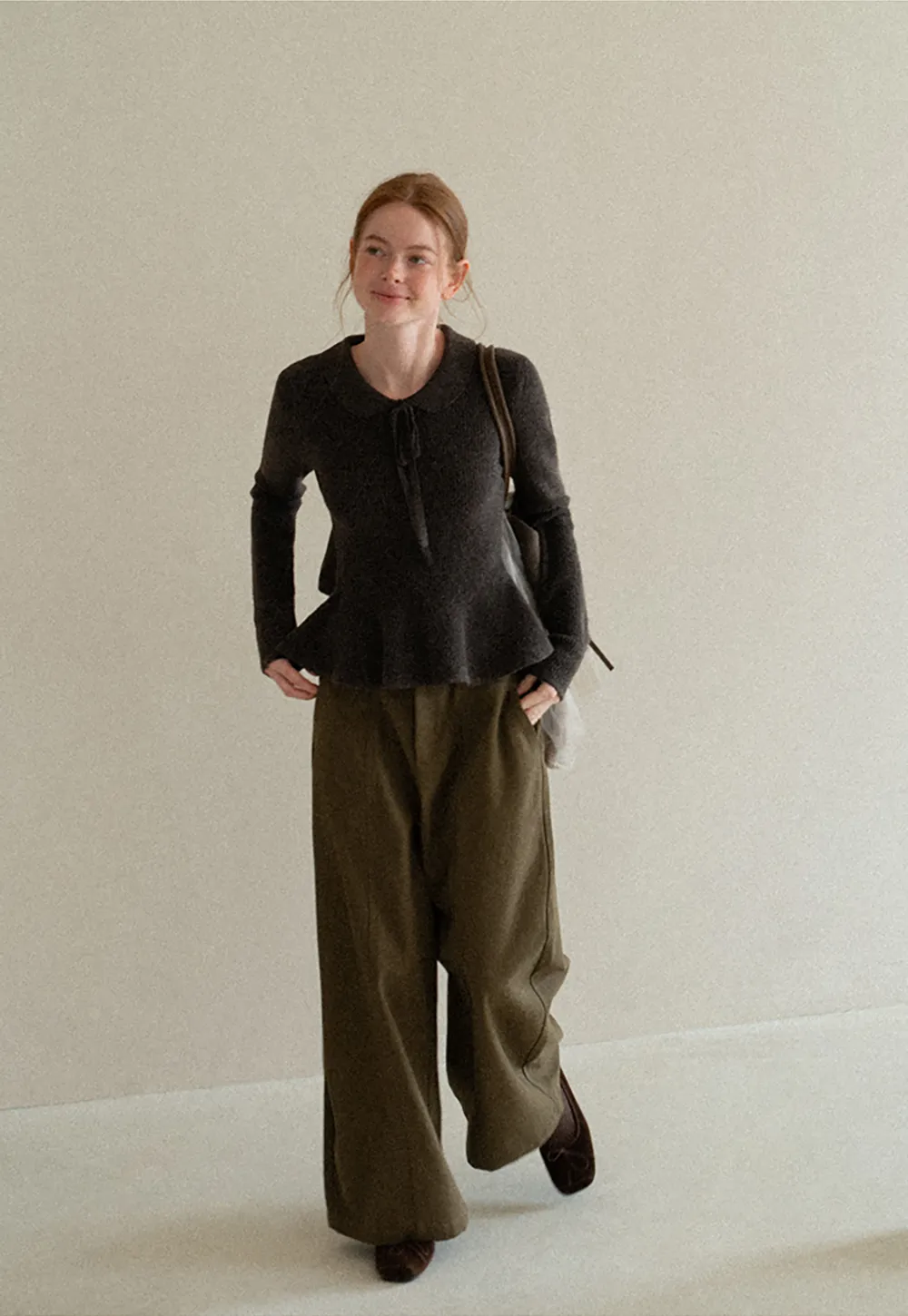 Ribbed Knit Flared Hem Sweater