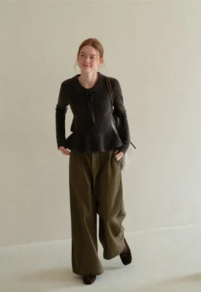 Ribbed Knit Flared Hem Sweater