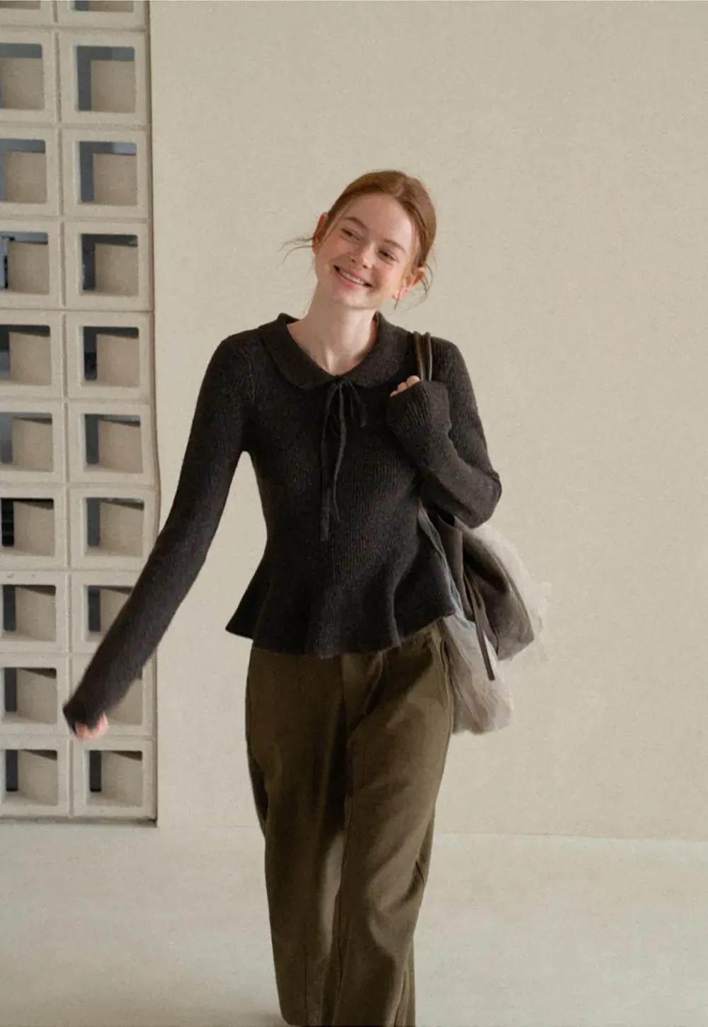 Ribbed Knit Flared Hem Sweater